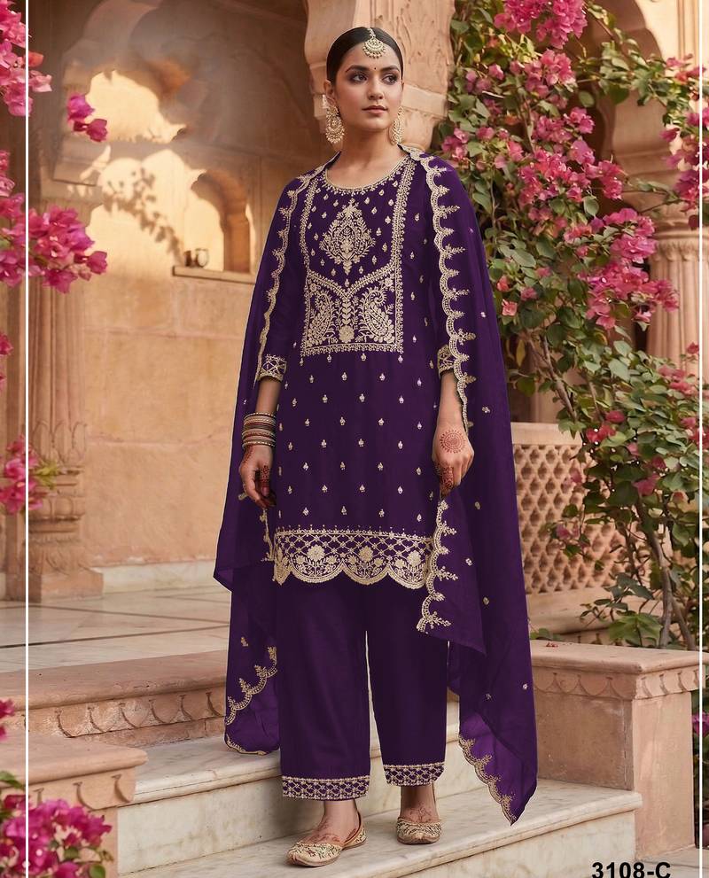 Purple  color embroideried rangoli crush semi stitched salwar suit