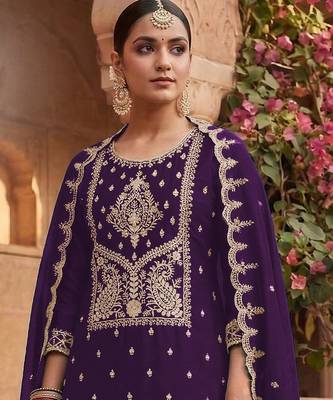 Purple  embroidered rangoli crush salwar suit 2