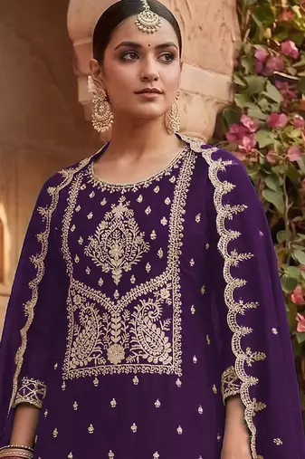 Purple  embroidered rangoli crush salwar suit