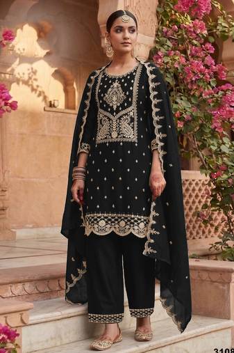 Black color embroideried rangoli crush semi stitched salwar suit