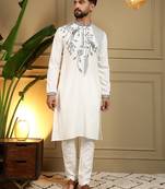 Mens designer viscose silk embroidered work kurta payjama wedding wear