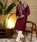 Mens designer viscose silk embroidered work kurta payjama wedding wear