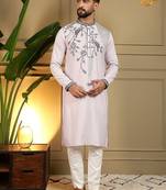 Mens designer viscose silk embroidered work kurta payjama wedding wear