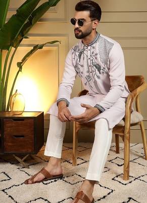 Mens designer viscose silk embroidered work kurta payjama wedding wear 3