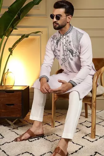 Mens designer viscose silk embroidered work kurta payjama wedding wear