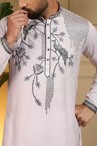 Mens designer viscose silk embroidered work kurta payjama wedding wear