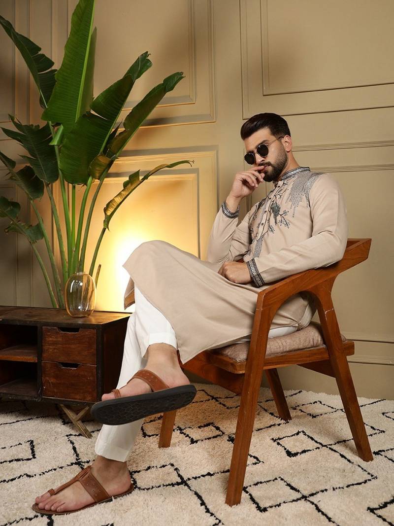 Mens designer viscose silk embroidered work kurta payjama wedding wear