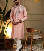 Mens designer viscose silk embroidered work kurta payjama wedding wear