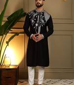 Mens designer viscose silk embroidered work kurta payjama wedding wear