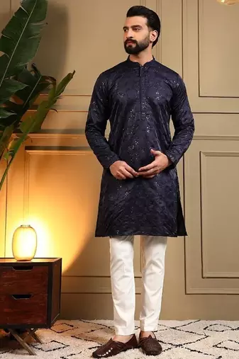 Navyblue royal silk embroidered work kurta payjama wedding & festive wear