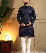 Navyblue royal silk embroidered work kurta payjama wedding & festive wear