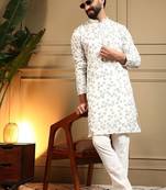 White royal silk embroidered work kurta payjama wedding & festive wear
