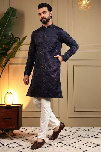 Navyblue royal silk embroidered work kurta payjama wedding & festive wear