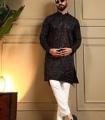Black royal silk embroidered work kurta payjama wedding & festive wear