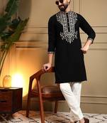 Black silk blend embroidered work kurta payjama wedding & festive wear