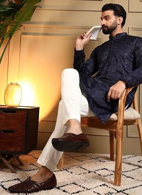 Navyblue royal silk embroidered work kurta payjama wedding & festive wear 3