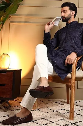 Navyblue royal silk embroidered work kurta payjama wedding & festive wear