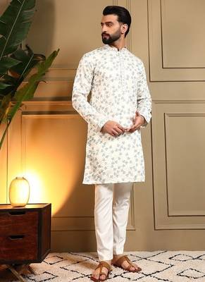 White royal silk embroidered work kurta payjama wedding & festive wear 3