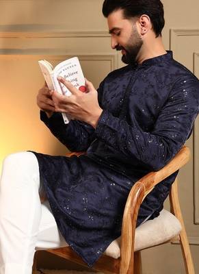 Navyblue royal silk embroidered work kurta payjama wedding & festive wear 4