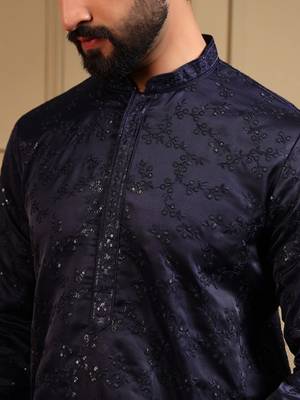 Navyblue royal silk embroidered work kurta payjama wedding & festive wear 5
