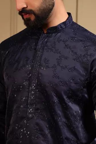 Navyblue royal silk embroidered work kurta payjama wedding & festive wear