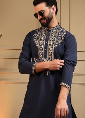 Navyblue silk blend embroidered work kurta payjama wedding & festive wear 4