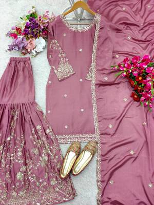 Mauve embroidered kurta sharara set 2