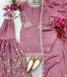 Mauve embroidered kurta sharara set