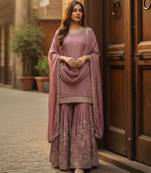 Mauve embroidered kurta sharara set