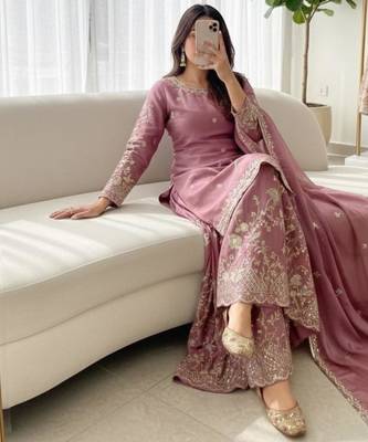 Mauve embroidered kurta sharara set 3