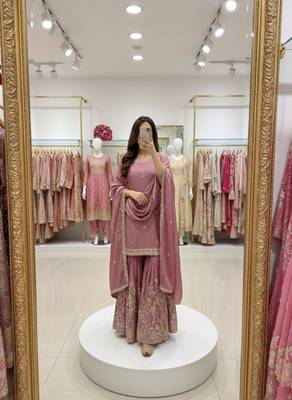 Mauve embroidered kurta sharara set 4