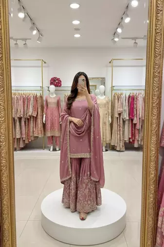 Mauve embroidered kurta sharara set