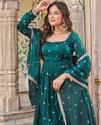 Teal green anarkali suit 2