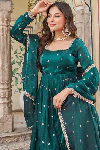 Teal green anarkali suit