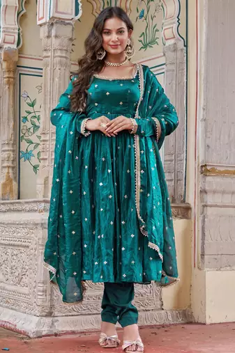 Teal green anarkali suit