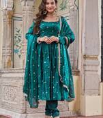 Teal green anarkali suit