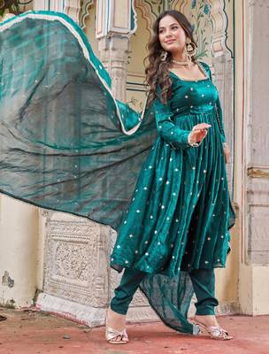 Teal green anarkali suit 3