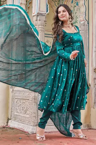 Teal green anarkali suit