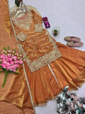 Peach embroidered sharara set 2