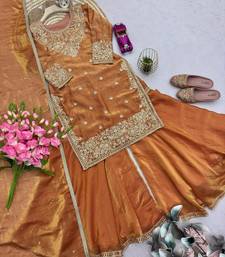 Peach embroidered sharara set