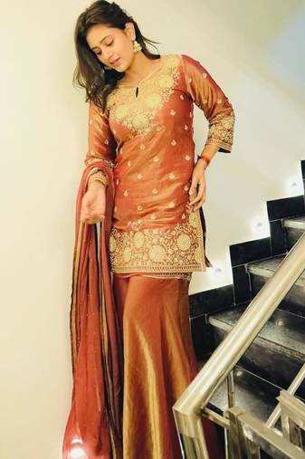 Peach embroidered sharara set