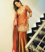 Peach embroidered sharara set