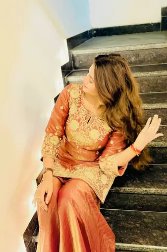 Peach embroidered sharara set
