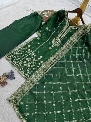 Dark green floral organza suit 2