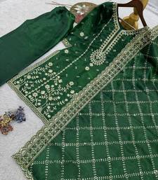 Dark green floral organza suit