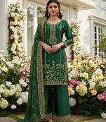 Dark green floral organza suit