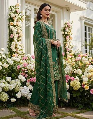 Dark green floral organza suit 3