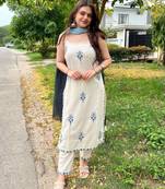 White straight kurta set with dupatta