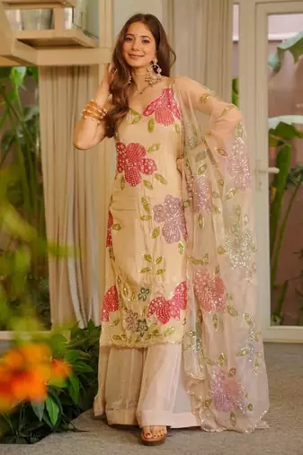 Light -peach embroidered sharara set