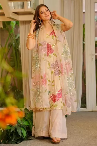 Light -peach embroidered sharara set
